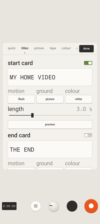 ViseoTape screenshot: the title card editor